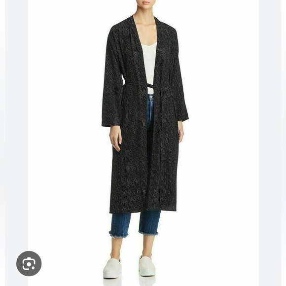 Eileen Fisher Black and White Speck Morse Code Duster Wrap Kimono Cardigan - Picture 3 of 16